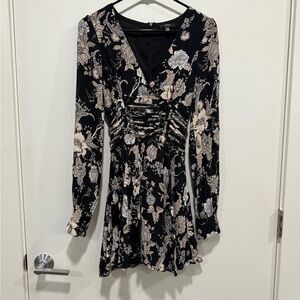 AFRM Black and Cream Floral Long Sleeve Dress
